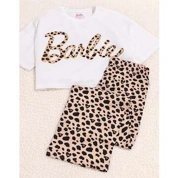 Barbie Pajamas Womens Animal Print Logo Cropped T-Shirt Bottoms Pjs White