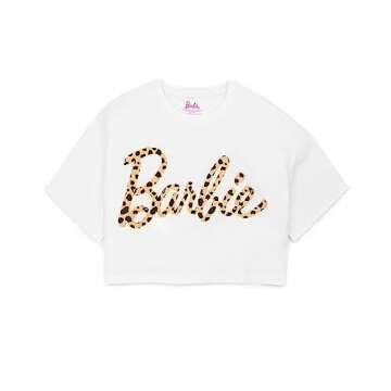 Barbie Pajamas Womens Animal Print Logo Cropped T-Shirt Bottoms Pjs White