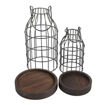 Wire Metal Cloche Set of 2, Decorative Candle Holder Cage Lanterns for Table and Farmhouse Decor