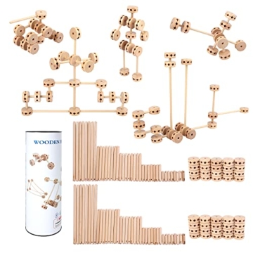 WODI Wooden Blocks Splicing, 120pcs Tiny Educational Natural Wood Stem Toys, DIY Wooden Blocks Splic...