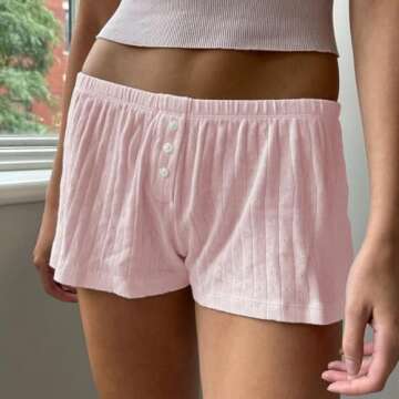 Womens Y2K Pajama Shorts Low Waist Striped Boxer Shorts Cute Lounge Floral Pj Shorts Bottoms Comfy S...