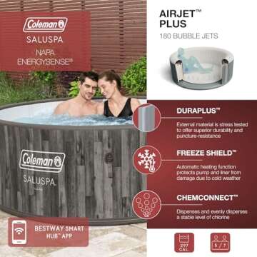 Bestway Coleman Napa AirJet 5 to 7 Person Inflatable Hot Tub Round Portable Outdoor Spa with 180 Air...