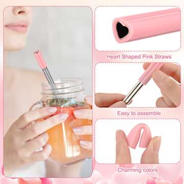 Cute Heart Shaped Stainless Steel Straws Pack