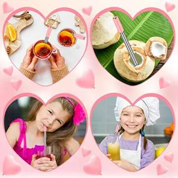 Cute Heart Shaped Stainless Steel Straws Pack