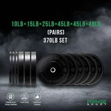 Black Bumper Plate Sets - 100 - 460 LBS of weights for Weightlifting & Strength Training | Durable, ...