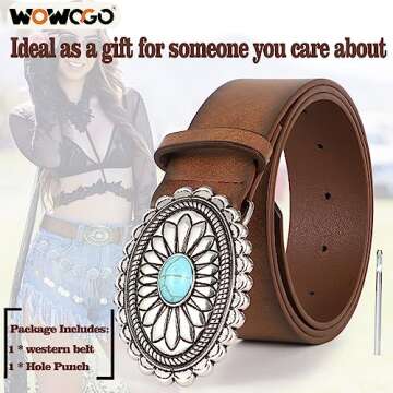 WOWOGO Turquoise Concho Western Leather Belts for Women