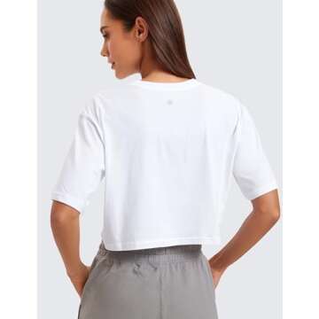CRZ YOGA Women's Pima Cotton Workout Crop Tops Short Sleeve Yoga Shirts Casual Athletic Running T-Shirts White XX-Small