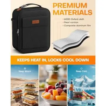 HOTOR Insulated Lunch Bag - Large Capacity & Stylish