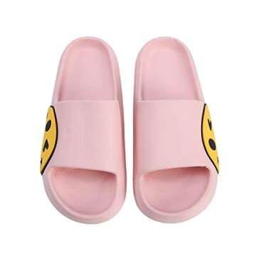 V-CEN Smile Face Slippers For Women Men, Retro Soft Plush Lightweight Cute Happy Face House Slides, Cozy Fluffy Warm Home Cloud Slippers Slip-On Fleece Shoes Non-Slip Indoor Outdoor