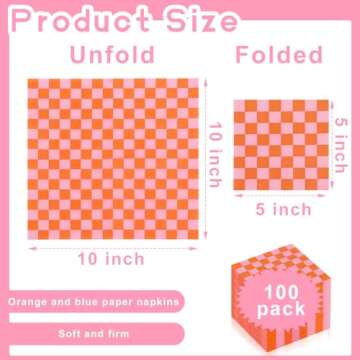 100 Pcs Plaid Napkins Paper Pink And Orange Napkins 5 * 5 Inch Light Pink Napkins Paper Checkered Na...