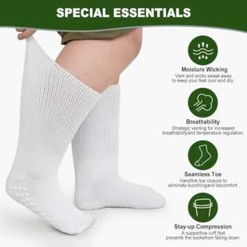 AMITOFO Diabetic Socks for Men Women: Non-Binding Edema Socks, Extra Wide Non Slip Hospital Socks for Swollen Feet 9-15