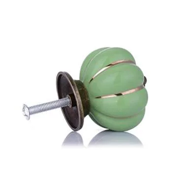 Decorative Knobs for Cabinets and Drawers, Wolfteeth1-1/2 inch Kitchen Cabinet Knobs, Fall Decor Pumpkin Cabinet Knobs, Drawer Knobs, Ceramic Knobs, Knobs for Dresser Drawers, Green Dresser Knobs 6pcs