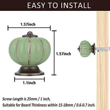 Decorative Knobs for Cabinets and Drawers, Wolfteeth1-1/2 inch Kitchen Cabinet Knobs, Fall Decor Pumpkin Cabinet Knobs, Drawer Knobs, Ceramic Knobs, Knobs for Dresser Drawers, Green Dresser Knobs 6pcs
