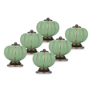Decorative Knobs for Cabinets and Drawers, Wolfteeth1-1/2 inch Kitchen Cabinet Knobs, Fall Decor Pumpkin Cabinet Knobs, Drawer Knobs, Ceramic Knobs, Knobs for Dresser Drawers, Green Dresser Knobs 6pcs