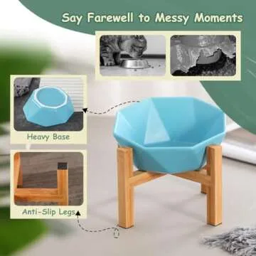 Elevated White Ceramic Pet Bowl with Bamboo Stand