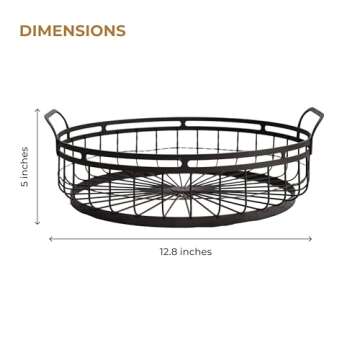REGAL TRUNK & CO. 1 Tier Fruit Bowl Farmhouse Decor Wire Basket, Decorative Round Wire Basket with Rustic French Country Style, Fruit Bowl with Handles, Ideal for Kitchen Decor, Organisation or Fruit
