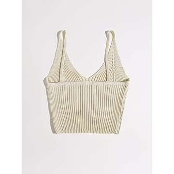 SweatyRocks Women's V Neck Crop Cami Top - Trendy Spaghetti Strap Beige
