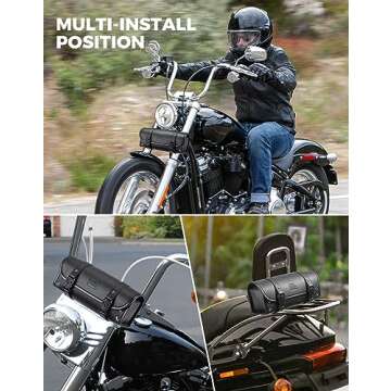 KEMIMOTO Motorcycle Fork Tool Bag Universal PU Leather Roll Bag for Front Fork Handlebar Sissy Bar Storage Pouch Dyna Softail Sportster Scooter