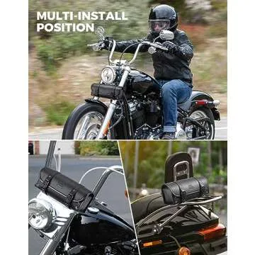 KEMIMOTO Motorcycle Fork Tool Bag Universal PU Leather Roll Bag for Front Fork Handlebar Sissy Bar Storage Pouch Dyna Softail Sportster Scooter
