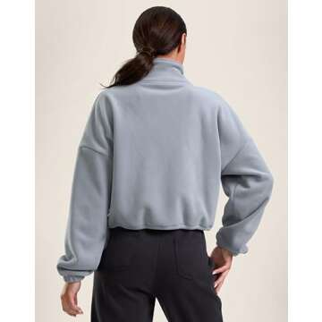 Soothfeel Women's Fleece Cropped Jacket Zip Up Sweatshirt Short Coat Sherpa Jackets for Women Fall Winter Fashion (Light Grey, L)