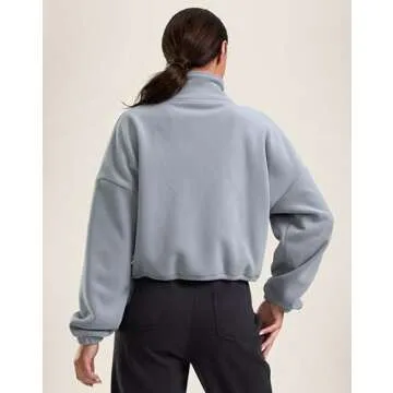 Soothfeel Women's Fleece Cropped Jacket Zip Up Sweatshirt Short Coat Sherpa Jackets for Women Fall Winter Fashion (Light Grey, L)