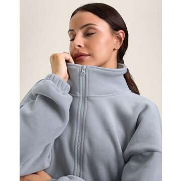 Soothfeel Women's Fleece Cropped Jacket Zip Up Sweatshirt Short Coat Sherpa Jackets for Women Fall Winter Fashion (Light Grey, L)