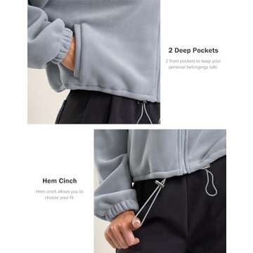 Soothfeel Women's Fleece Cropped Jacket Zip Up Sweatshirt Short Coat Sherpa Jackets for Women Fall Winter Fashion (Light Grey, L)