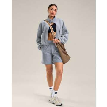 Soothfeel Women's Fleece Cropped Jacket Zip Up Sweatshirt Short Coat Sherpa Jackets for Women Fall Winter Fashion (Light Grey, L)