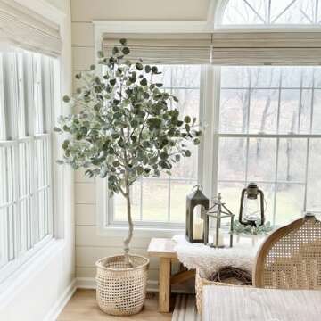 LYERSE 6ft Artificial Eucalyptus Tree in Plastic Nursery Pot, Tall Faux Eucalyptus Stems Fake Plants with 846 Silver Dollar Leaves, Artificial Trees for Office House Living Room Home Decor Indoor