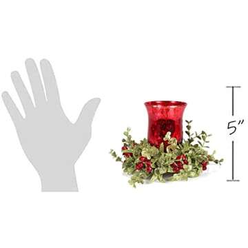 Ganz Kissing Krystals Small Red Mecury Glass Hurrican Candle Holder and Mistletoe Set