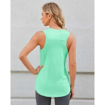 G4Free Sleeveless Workout Shirts Women Loose Athletic Long Tank Lightweight Gym Activewear Summer Yoga Pilates Tops (Mint,L)