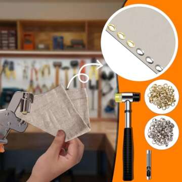 COITEK Grommet Tool Kit with Bag, Handheld Hole Punch Pliers, Hammer, Hole Punch, 200PCS 3/8 inch Gold and Silver Metal Eyelets Grommets for DIY Tarp Ring Repair and Installation (10mm)