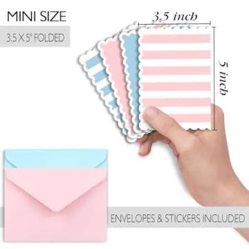 AZAZA Blank Cards and Envelopes 24 Pack,3.5x5 Mini Striped Greeting Cards,Blank Note Cards for Baby Shower,Wedding Thank You Cards,Bridal Shower,Small Quick Notes (Pink and Blue)
