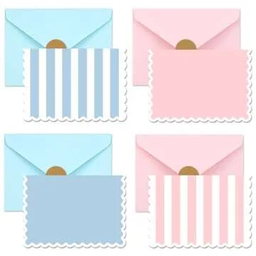 AZAZA Blank Cards and Envelopes 24 Pack,3.5x5 Mini Striped Greeting Cards,Blank Note Cards for Baby Shower,Wedding Thank You Cards,Bridal Shower,Small Quick Notes (Pink and Blue)