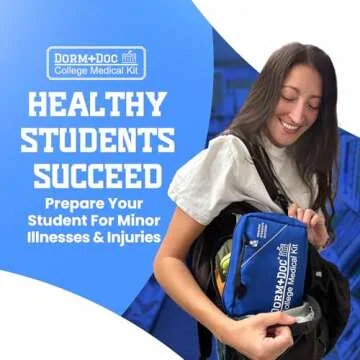 DormDoc College First Aid Kit – Compact Emergency Medical Kit for Dorm Rooms, School, Sports – with Bandages, OTC Medicines for Relief, Gauze, Quick Care Set – Portable Health Kit - 175 PCS, Blue
