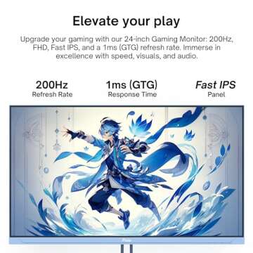 Pixio PX248 Wave Blue 24 inch 200Hz Refresh Rate FHD 1080p Resolution Fast IPS Panel 1ms GTG Respons...