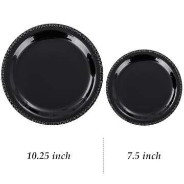 WELLIFE 60 PCS New Year Black Plastic Plates, Heavy Duty Black Disposable Plates Including 30PCS 10.25'' Black Dinner Plates & 30PCS 7.5'' Black Dessert Plates -Black Disposable Plates for Party
