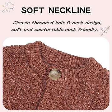 Peecabe Toddler Girl Sweaters Cable Knit Long Sleeve Crewneck Chunky Crochet Cardigans 1-6T (Brown, XS)