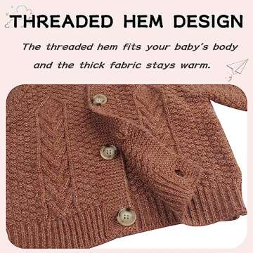 Peecabe Toddler Girl Sweaters Cable Knit Long Sleeve Crewneck Chunky Crochet Cardigans 1-6T (Brown, XS)