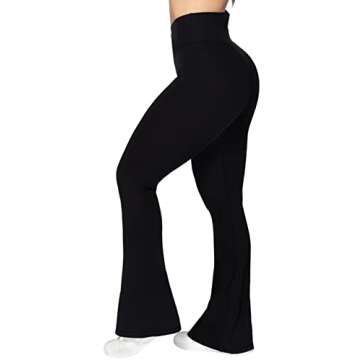 Sunzel Flare Leggings, Crossover Yoga Pants for Women with Tummy Control, High-Waisted and Wide Leg Black
