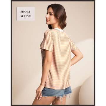 Sialois 2025 Women's Y2K Casual Striped Pattern Spring Summer Tops Crew Round Neck Short Sleeve Shir...