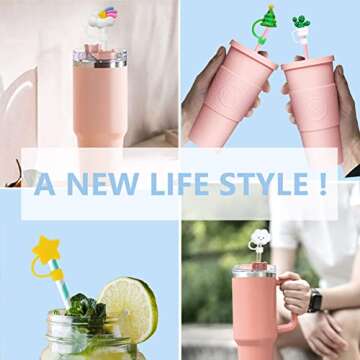 YAYAYOUNG 8Pcs Straw Covers Cap Toppers Compatible with Stanley 30&40 oz Tumbler Cups,Reusable Cute Silicone Straws Tips Lids Protectors for 0.4 in/10mm Stanleys Cup Accessories(8 Packs)