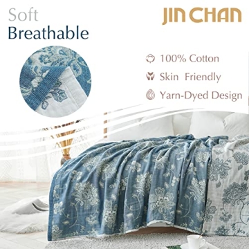 Jinchan Reversible Cotton Blanket 60x80 Soft Floral Design