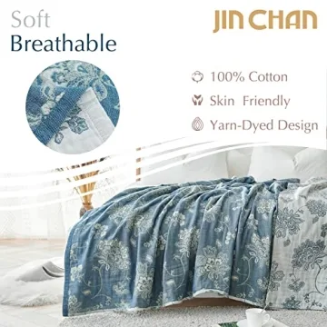 Jinchan Reversible Cotton Blanket 60x80 Soft Floral Design