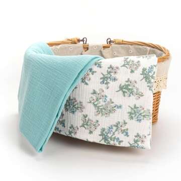 SERAPHY Muslin Swaddle Blankets Baby, 100% Cotton Muslin Baby Blanket for Newborn Boys Girls, Soft Breathable Receiving Blanket Large 47x47 inches, 2 Pack(Blue+Floral)