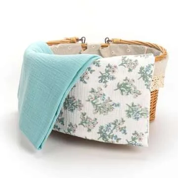 SERAPHY Muslin Swaddle Blankets Baby, 100% Cotton Muslin Baby Blanket for Newborn Boys Girls, Soft Breathable Receiving Blanket Large 47x47 inches, 2 Pack(Blue+Floral)