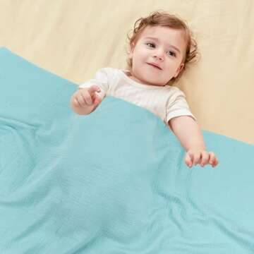 SERAPHY Muslin Swaddle Blankets Baby, 100% Cotton Muslin Baby Blanket for Newborn Boys Girls, Soft Breathable Receiving Blanket Large 47x47 inches, 2 Pack(Blue+Floral)