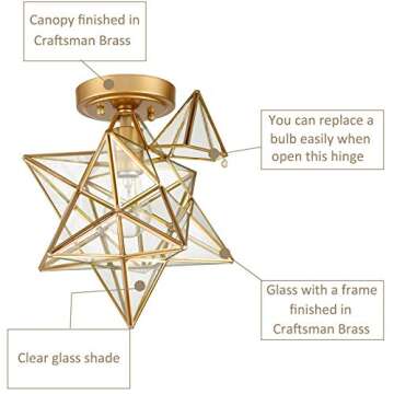 DANSEER Brass Moravian Star Ceiling Light with Glass Shade