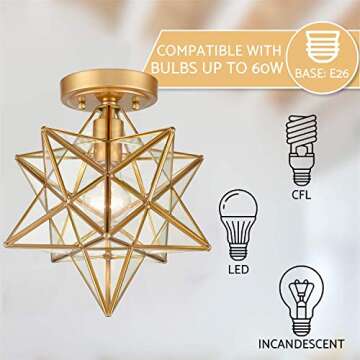 DANSEER Brass Moravian Star Ceiling Light with Glass Shade