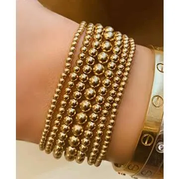14K Gold Filled Seamless Beaded Ball Bracelet, 3mm, Stacking Stretch Bracelet, Layering Jewelry, 6.5”